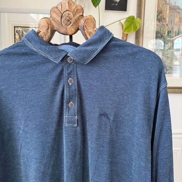 Tommy Bahama Blue Micro Stripe Long Sleeve Polo Shirt 3XL Tall - Picture 1 of 9